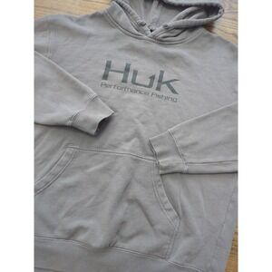 Huk Performance Fishing Gray Pullover Hoodie Logo Men's M Basic Warm Coastal